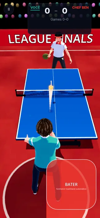 A RealTT match seen from the game camera, with the score at the top of the screen